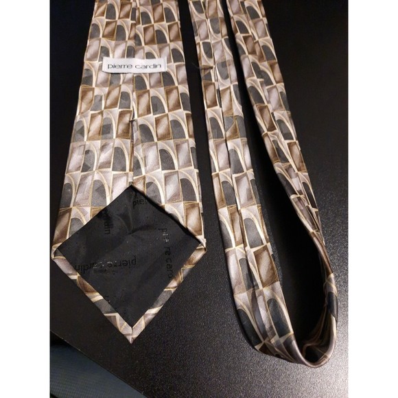 Pierre Cardin 100% Silk Geometric Multicolor Neutral Tie - Picture 4 of 5